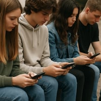 Teenagers sitting together using their phones.